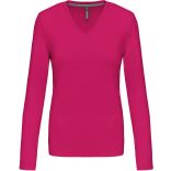 T-SHIRT COL V MANCHES LONGUES FEMME Fuchsia - S