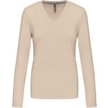 T-SHIRT COL V MANCHES LONGUES FEMME Light Sand - S