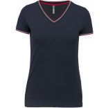 T-shirt maille piquée col V femme Navy / Red / White - XS