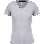 T-shirt maille piquée col V femme Oxford Grey / Navy / White - XS