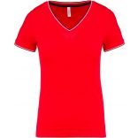 T-shirt maille piquée col V femme Red / Navy / White - XS