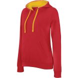 Sweatshirt femme capuche contrastée K465 - Red / Yellow