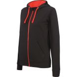 Sweat-shirt femme zippé capuche contrastée K467 - Black / Red